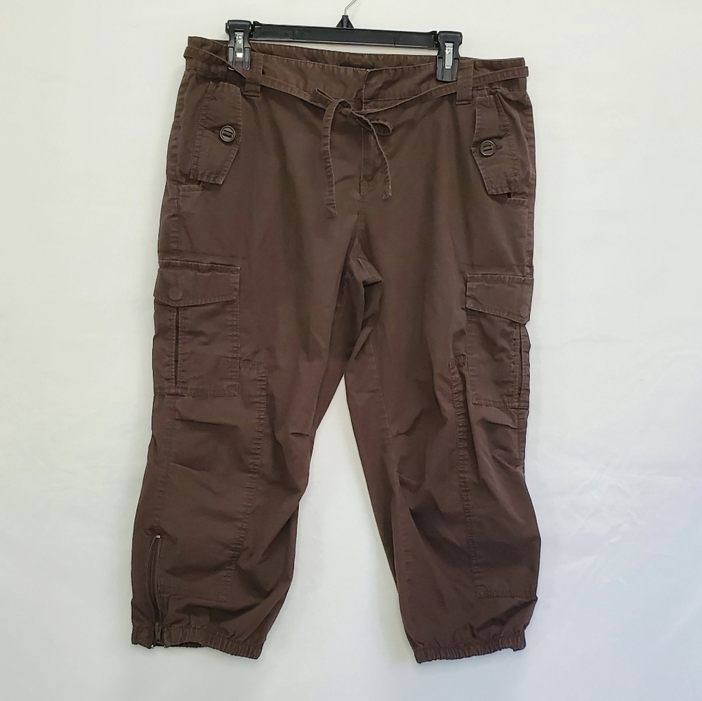 A.n.a Brown Cropped Tie Belt Utility Cargo Pants